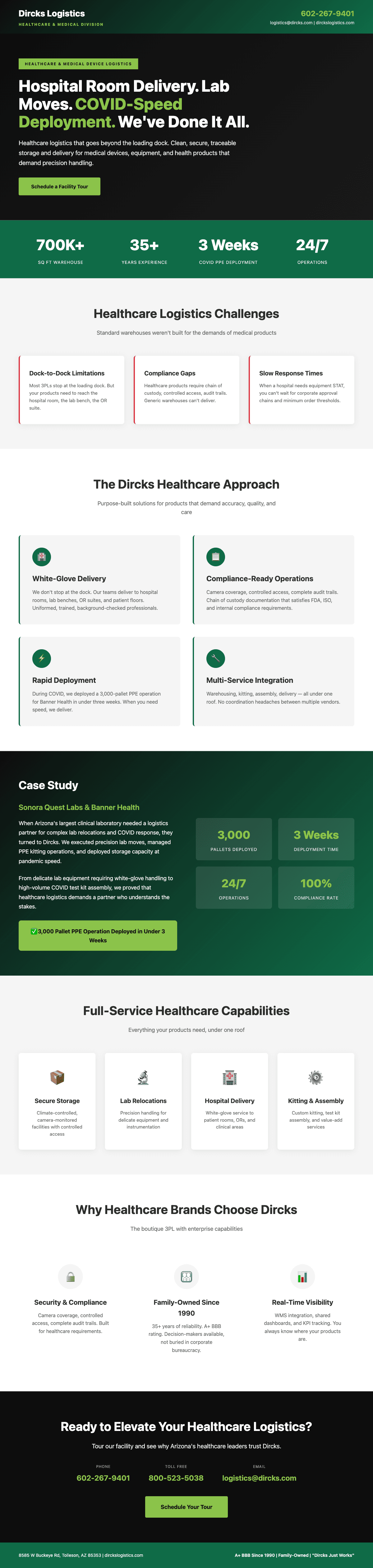 Dircks Healthcare vertical landing page